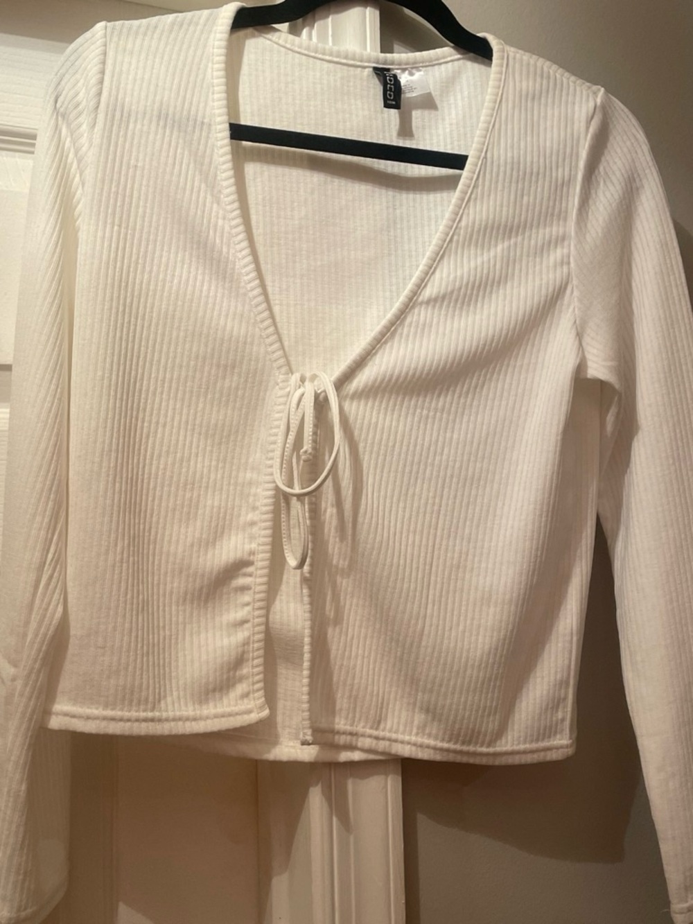H&M Cream Ribbed Tie-Front Long Sleeve Cardigan